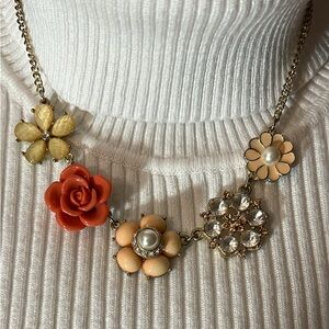 Cute orange peach colored necklace with earrings clasp closure, wire earrings